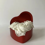 White Eternal Roses in heart tin red box