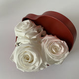 White Eternal Roses in heart tin box