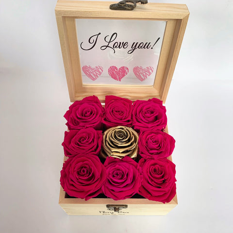 Boxes of Pink and Gold Preserved Roses with Personalized Message in Toronto and Canada