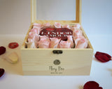 Roses in the  wooden box best gift for Valentine's Day with personalized message