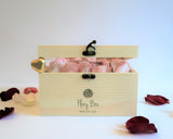 Roses in the  wooden box best gift for Valentine's Day with personalized message