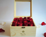Red Roses in wooden box best gift for Valentine's Day 2018 with personalized message