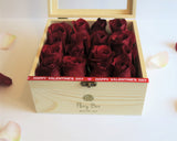 Red Roses in wooden box best gift for Valentine's Day 2018 with personalized message