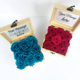 Boxes of pink and blue Preserved Roses with Personalized Message