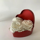 White Eternal Roses in heart tin box